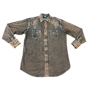 RESISTOL RU Western Shirt Brown Long Sleeve University Fit Embroidered Men's L